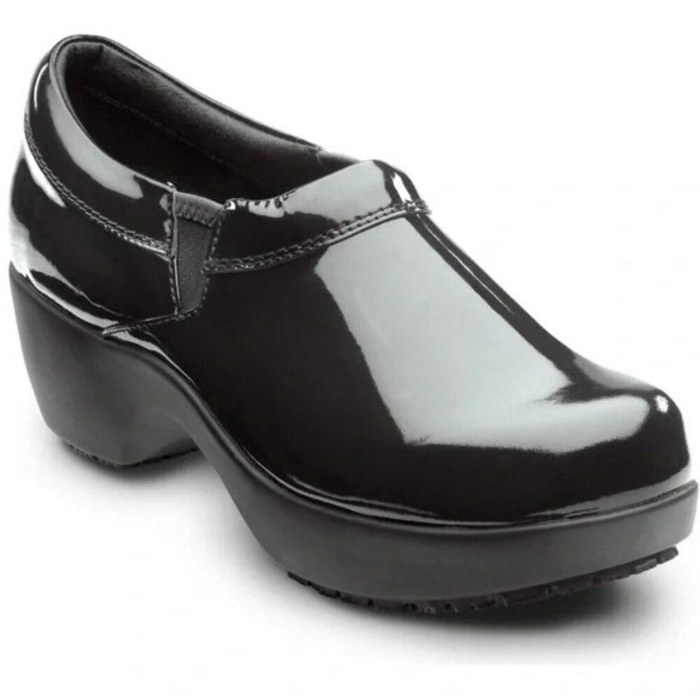 SR Max Geneva, Black Patent Clog Slip Resistant Work Shoe - Picture 1 of 10